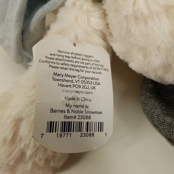 Mary Meyer Barnes & Noble Snowman Plush Grey Top Hat Blue Scarf Stuffed Toy - Picture 8 of 12